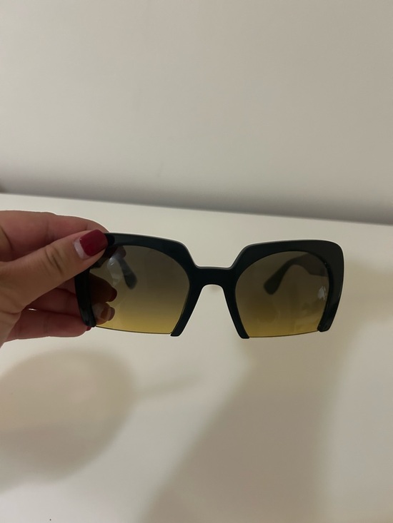 Miu Miu Accessories - Miumiu Black Square Frame Sunglasses with Gradient Amber Lenses